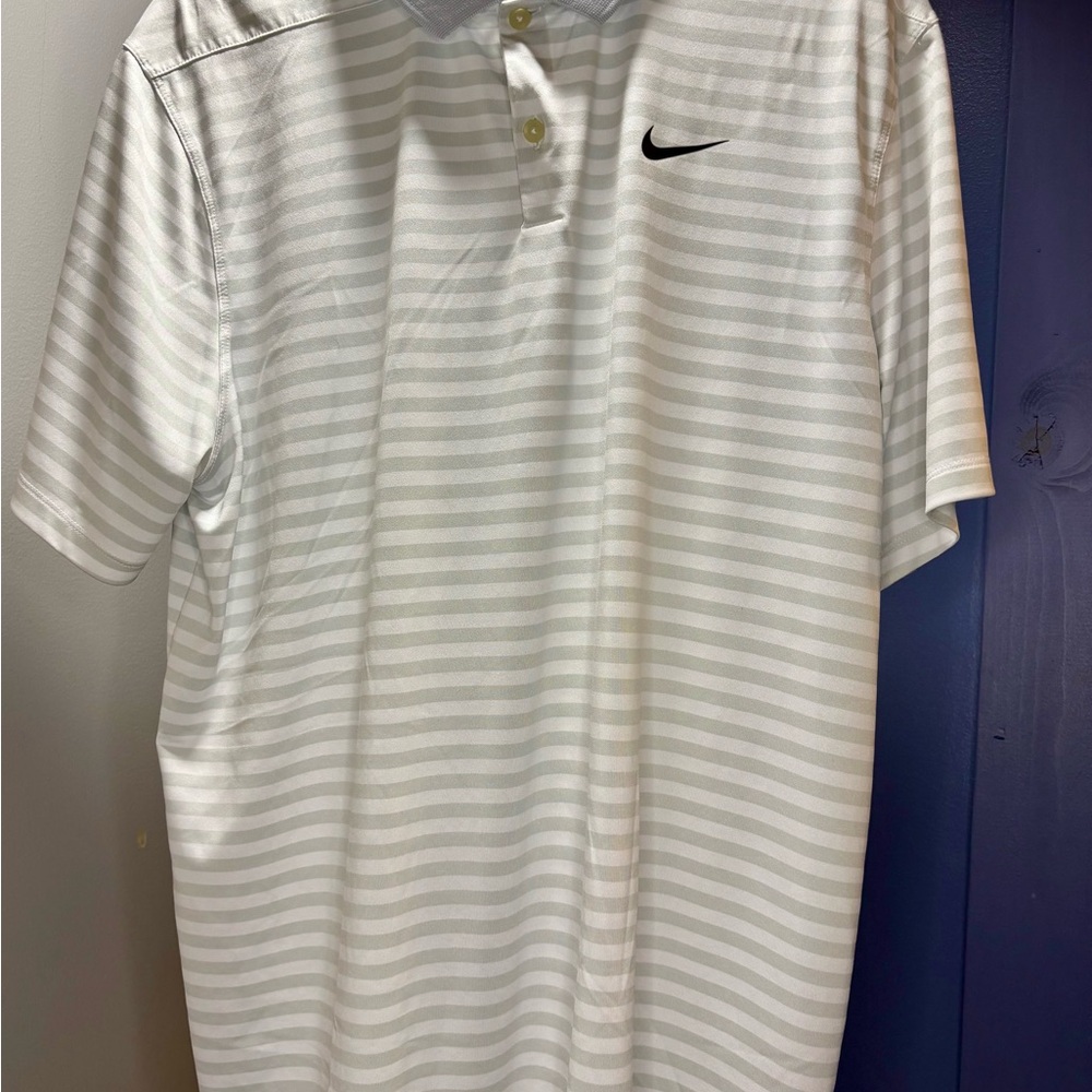 Nike Men's Light Gray Striped Golf Polo Shirt